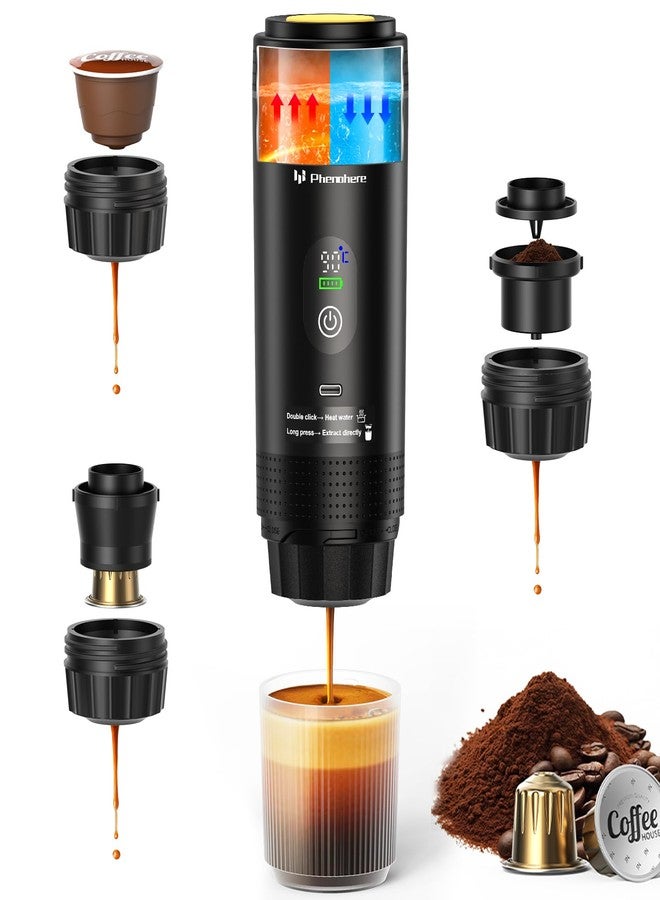 PHENOHERE 6-in-1 Portable Electric Espresso Machine–20Bar Self‑Heating camping coffee maker with 7500mA Battery,Display,compatible with Large/Small Capsules&Coffee Powder for Travel,Camping,Car&Office - Image 1