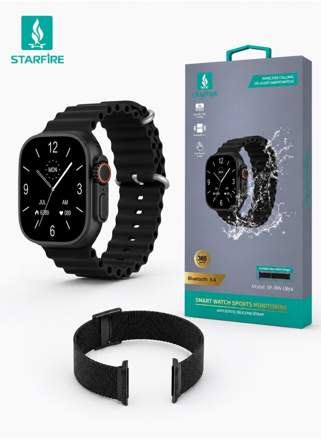 Starfire Smart Watch 2.01 Inch 550 Nits HD Full Touch Screen, Bluetooth Calling NFC Fitness Tracker with Heart Rate Blood Oxygen Sleep Monitor, IP65 Water Resistant, Wireless Charging, Call SMS Notifications, Long Battery Life for Android iOS - ULTRA