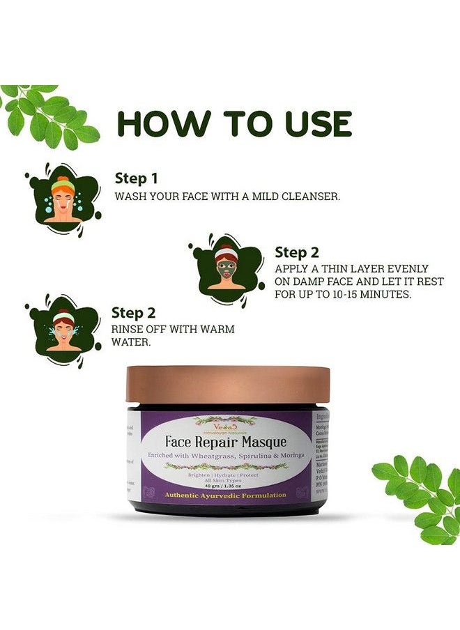 VEDA5 - Face Repair Masque With Wheatgrass Spirulina & Moringa ; Detoxification & Treatment Of Dark Circles 40G Himalayan Naturals - Image 1