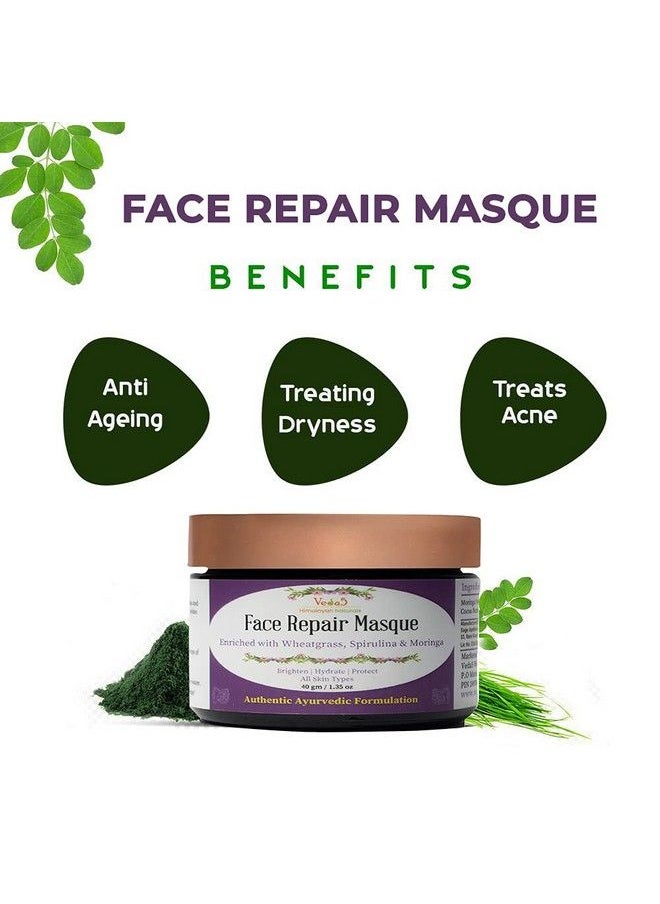 VEDA5 - Face Repair Masque With Wheatgrass Spirulina & Moringa ; Detoxification & Treatment Of Dark Circles 40G Himalayan Naturals - Image 1