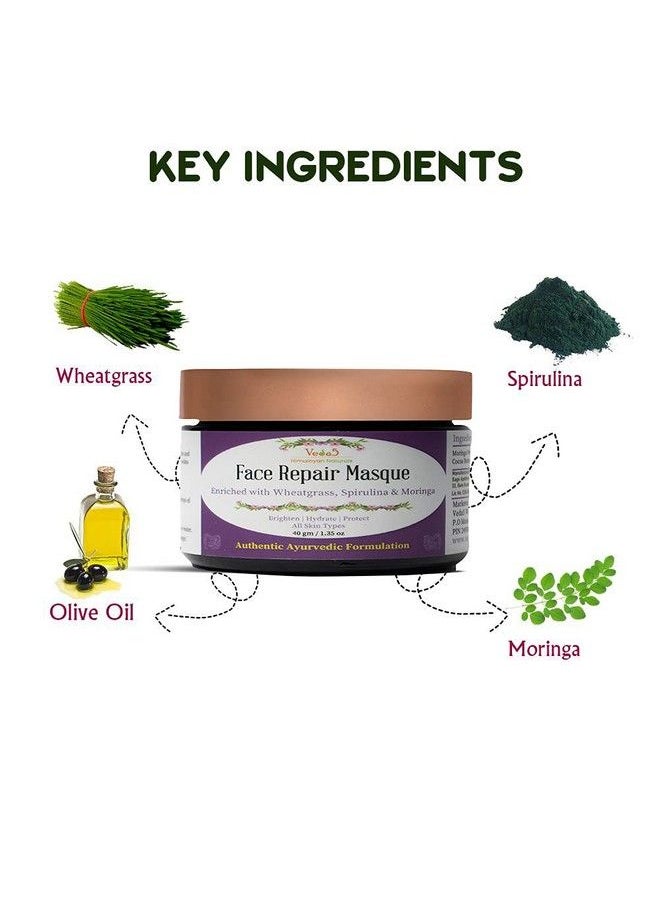 VEDA5 - Face Repair Masque With Wheatgrass Spirulina & Moringa ; Detoxification & Treatment Of Dark Circles 40G Himalayan Naturals - Image 1
