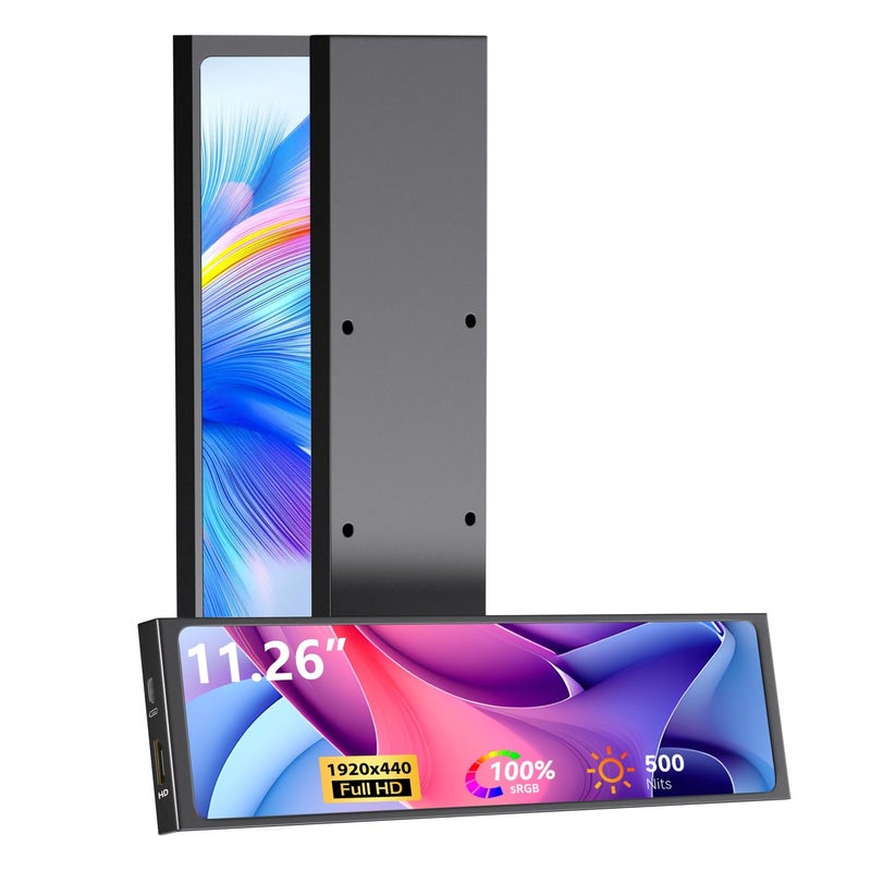 AISHICHEN 11.26" Mini Monitor FHD 1920x440 Small Wide Monitor for PC Case, LCD Screen IPS Display with HDMI & Type-C for Raspberry Pi Laptop CPU GPU Temperature Aida64 Monitoring - Image 1