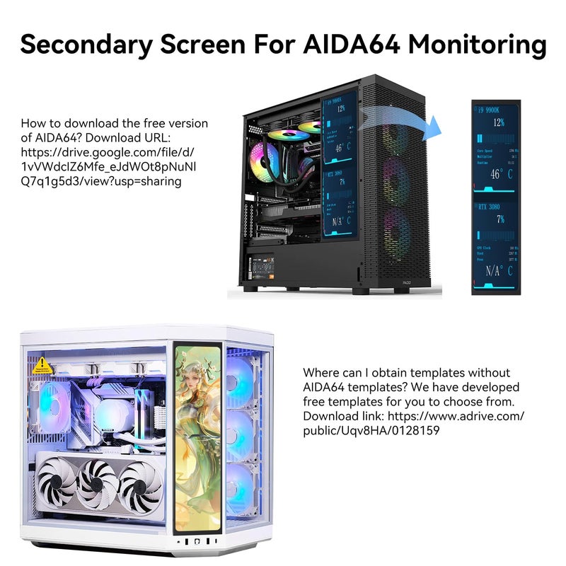 AISHICHEN 11.26" Mini Monitor FHD 1920x440 Small Wide Monitor for PC Case, LCD Screen IPS Display with HDMI & Type-C for Raspberry Pi Laptop CPU GPU Temperature Aida64 Monitoring - Image 4