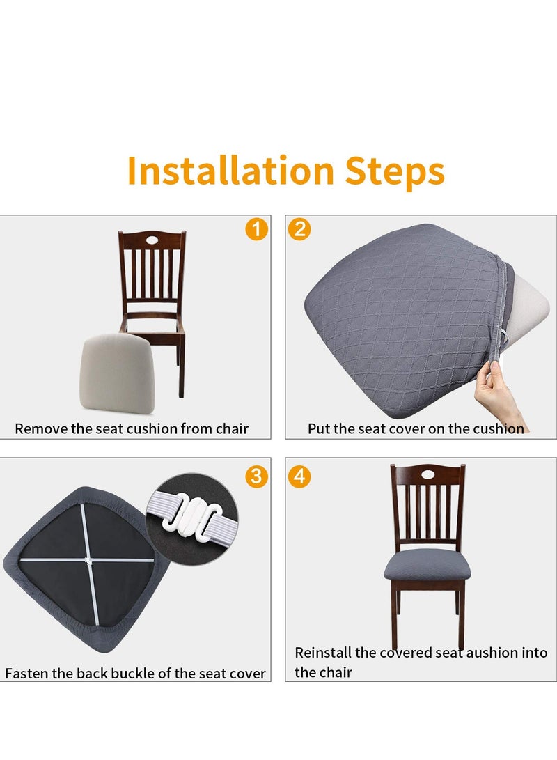 Chair Seat Covers Super Fit Stretch Spandex Lattice Jacquard Removable Washable Dining Chair Covers for Hotel Dining Room Ceremony Banquet Wedding Party (Light Grey) - Image 5