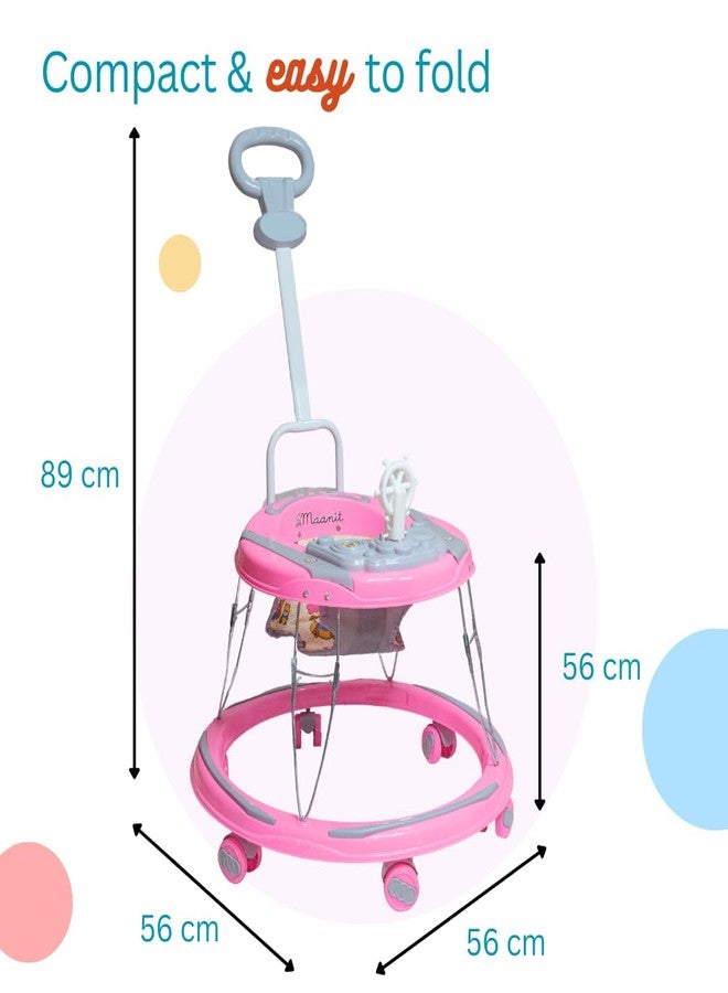 Maanit Baby Walkerr for Kids, Foldable Walkerr with Parent Control Handle | Walkerr for Baby with Music & Light, | Walkerr for 6-12 Months Boy & Girl (Pink) - Image 5