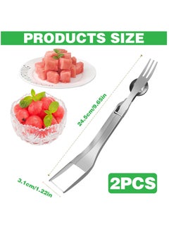 Excefore 2Pcs Watermelon Cutter, Stainless Steel Watermelon Slicer 3-In-1 Fruit Slicer Portable for Home Party Watermelon Cutter Slicer Tool, Thicken Stainless Steel Fruit Cutter Watermelon Slicer Cutter Tool  - Image 2