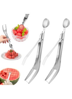 Excefore 2Pcs Watermelon Cutter, Stainless Steel Watermelon Slicer 3-In-1 Fruit Slicer Portable for Home Party Watermelon Cutter Slicer Tool, Thicken Stainless Steel Fruit Cutter Watermelon Slicer Cutter Tool  - Image 1