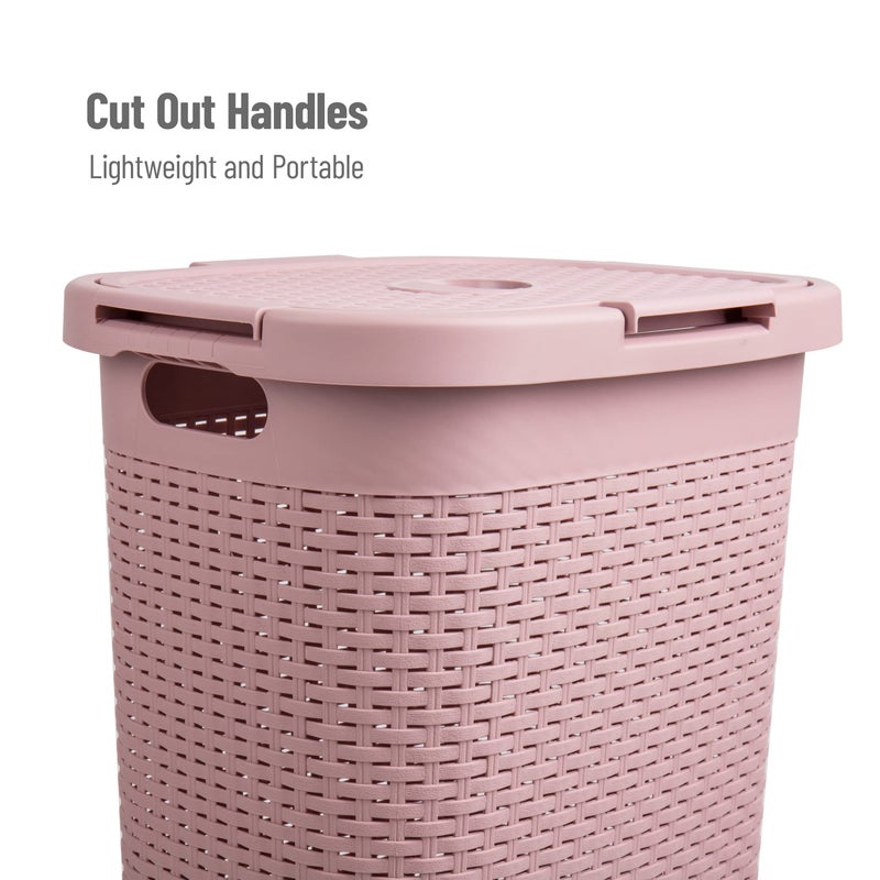 Mind Reader Slim Laundry Hamper with Lid, 60L Tall Clothes Basket, Narrow Tapered Design for Bathrooms, Closets and Laundry Rooms, Plastic, 2 Pack, Pink - Image 4