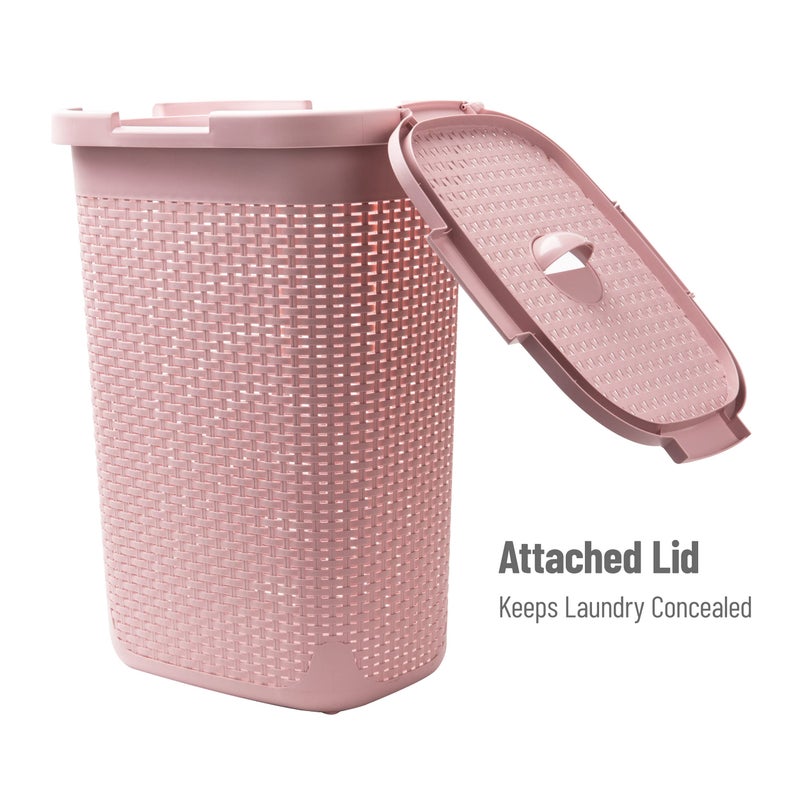 Mind Reader Slim Laundry Hamper with Lid, 60L Tall Clothes Basket, Narrow Tapered Design for Bathrooms, Closets and Laundry Rooms, Plastic, 2 Pack, Pink - Image 5