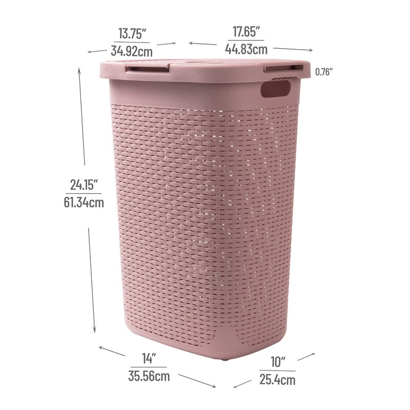 Mind Reader Slim Laundry Hamper with Lid, 60L Tall Clothes Basket, Narrow Tapered Design for Bathrooms, Closets and Laundry Rooms, Plastic, 2 Pack, Pink - Image 3