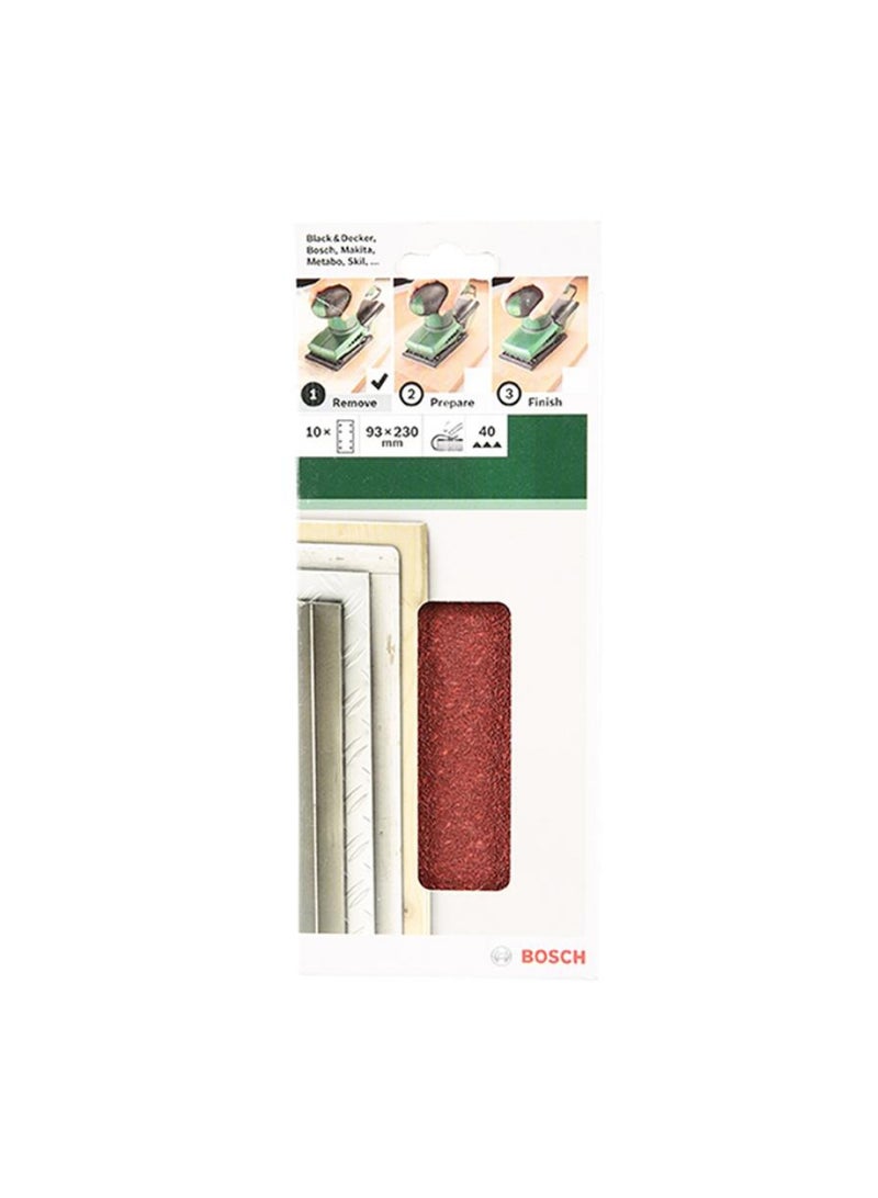 BOSCH 8 Hole 60G Orbital Sanding Sheet 93 X 230 Mm Set Of 10 Red