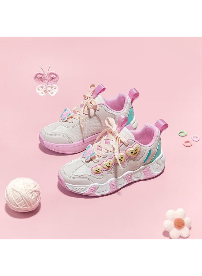 7-pe Girls' Shoes  Spring New Breathable Mesh Pink Non-slip Casual Sports Shoes For Older Children - Image 2