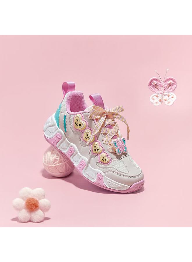 7-pe Girls' Shoes  Spring New Breathable Mesh Pink Non-slip Casual Sports Shoes For Older Children - Image 4