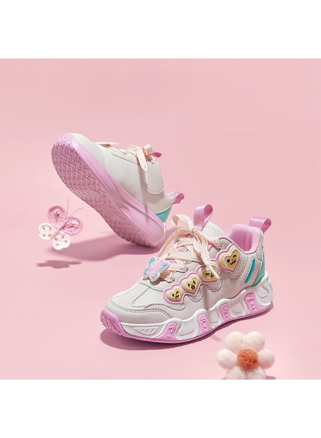 7-pe Girls' Shoes  Spring New Breathable Mesh Pink Non-slip Casual Sports Shoes For Older Children - Image 3