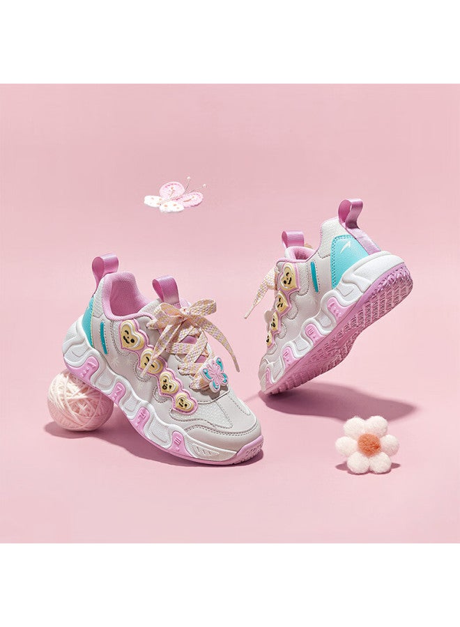7-pe Girls' Shoes  Spring New Breathable Mesh Pink Non-slip Casual Sports Shoes For Older Children - Image 1