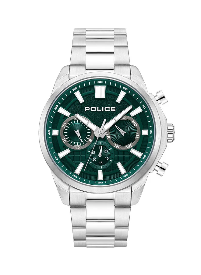 POLICE Rangy Gents Chronograph Watch With Green Dial & Silver Bracelet -PEWJK0021002