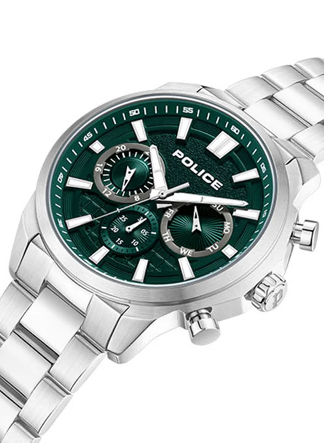 POLICE Rangy Gents Chronograph Watch With Green Dial & Silver Bracelet -PEWJK0021002