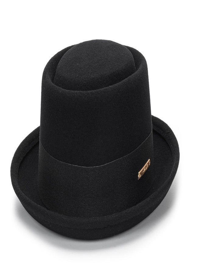 XuoAz Men's Flat Top Pork Pie Hat - Wool Porkpie Fedora Hats Vintage Bowler Hats for Women - Image 3