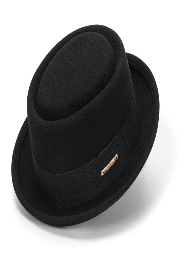 XuoAz Men's Flat Top Pork Pie Hat - Wool Porkpie Fedora Hats Vintage Bowler Hats for Women - Image 2