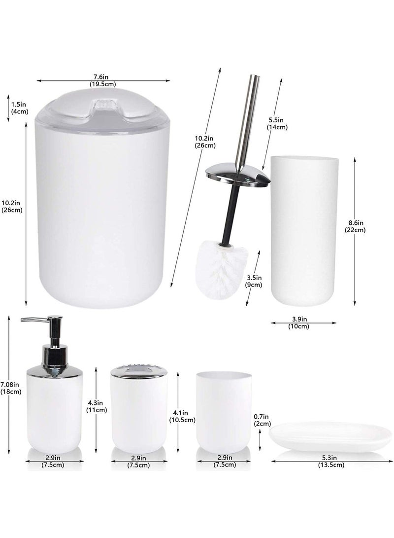 HOMESTAR Bathroom Accessories Set, Plastic Gift Bath Set of 6 with Trash Can, Toilet Brush, Toothbrush Holder, Soap Dispenser, Dish, and Lotion (White) - Image 2
