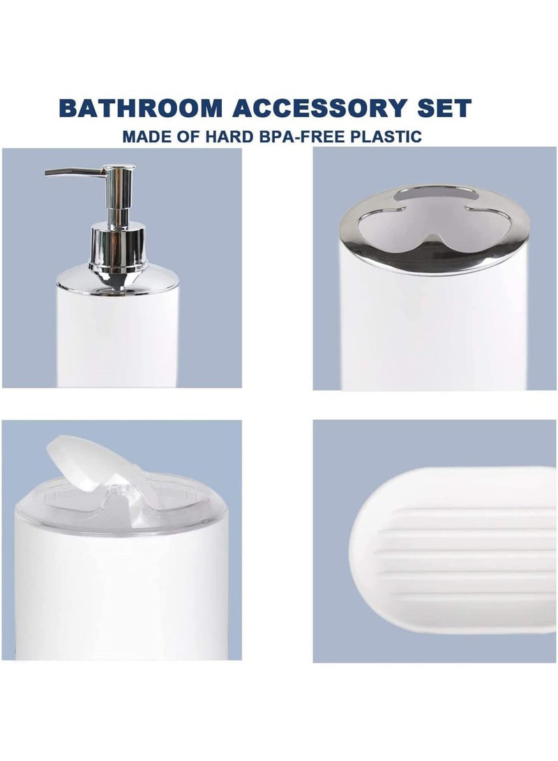 HOMESTAR Bathroom Accessories Set, Plastic Gift Bath Set of 6 with Trash Can, Toilet Brush, Toothbrush Holder, Soap Dispenser, Dish, and Lotion (White) - Image 3