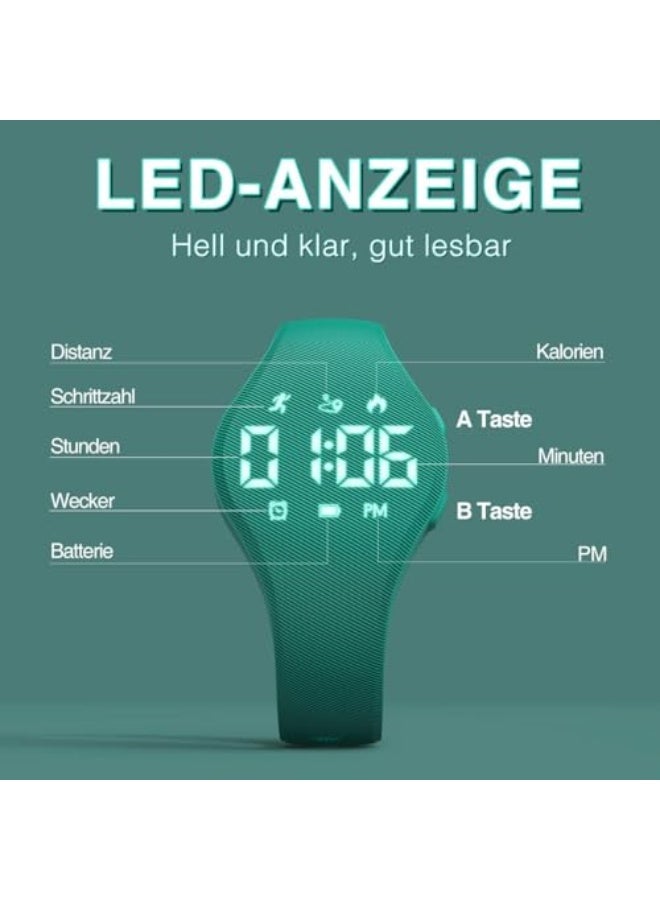 Kids Digital Fitness Tracker Watch with LED Display, 5-15 Years Waterproof Wrist Watch without APP Pedometer Alarm Clock for Kids Boys Girls Teens (Dark Green) - Image 5