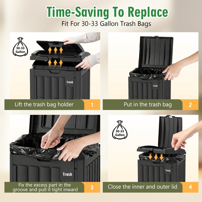 DIAMONDFORGE Outdoor Trash Can, 30 Gallon Garbage Can with Tiered Lid and Drip Tray, Waterproof Resin Waste Bin for Patio, Garden, Backyard, Deck, Black - Image 5