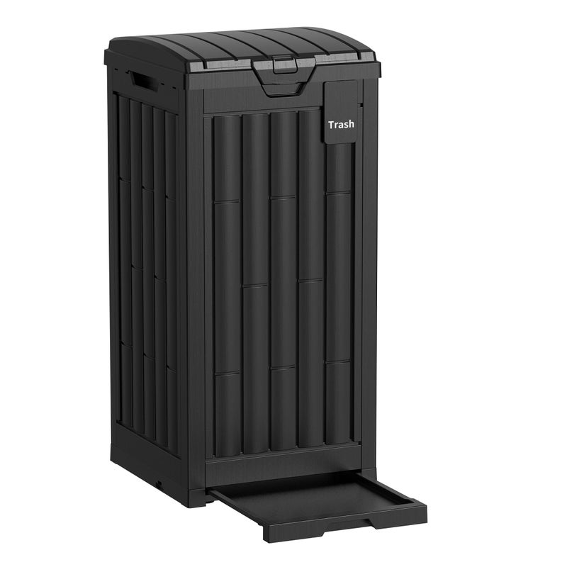 DIAMONDFORGE Outdoor Trash Can, 30 Gallon Garbage Can with Tiered Lid and Drip Tray, Waterproof Resin Waste Bin for Patio, Garden, Backyard, Deck, Black - Image 1