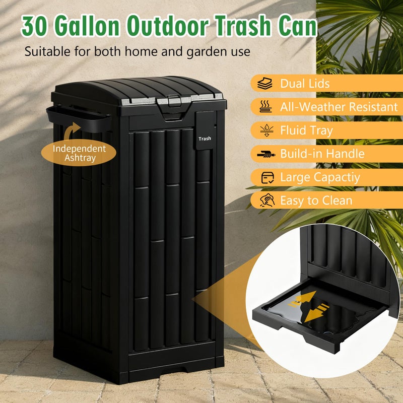 DIAMONDFORGE Outdoor Trash Can, 30 Gallon Garbage Can with Tiered Lid and Drip Tray, Waterproof Resin Waste Bin for Patio, Garden, Backyard, Deck, Black - Image 2