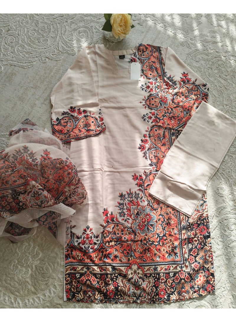 Women's Printed Summer Lawn 3-Piece Ethnic Suit Size Large 44 - Image 3