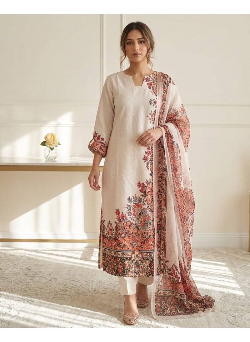 Women's Printed Summer Lawn 3-Piece Ethnic Suit Size Large 44 - Image 1