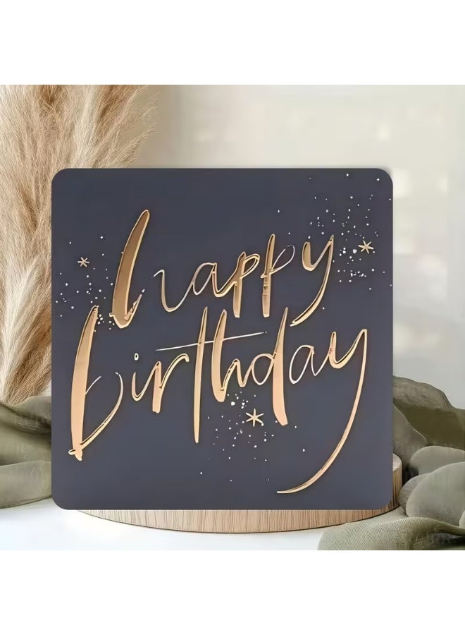 Kandid Birthday Greeting Card with Kraft Envelope, Happy Birthday Design Print (Navy Gold) - Image 1
