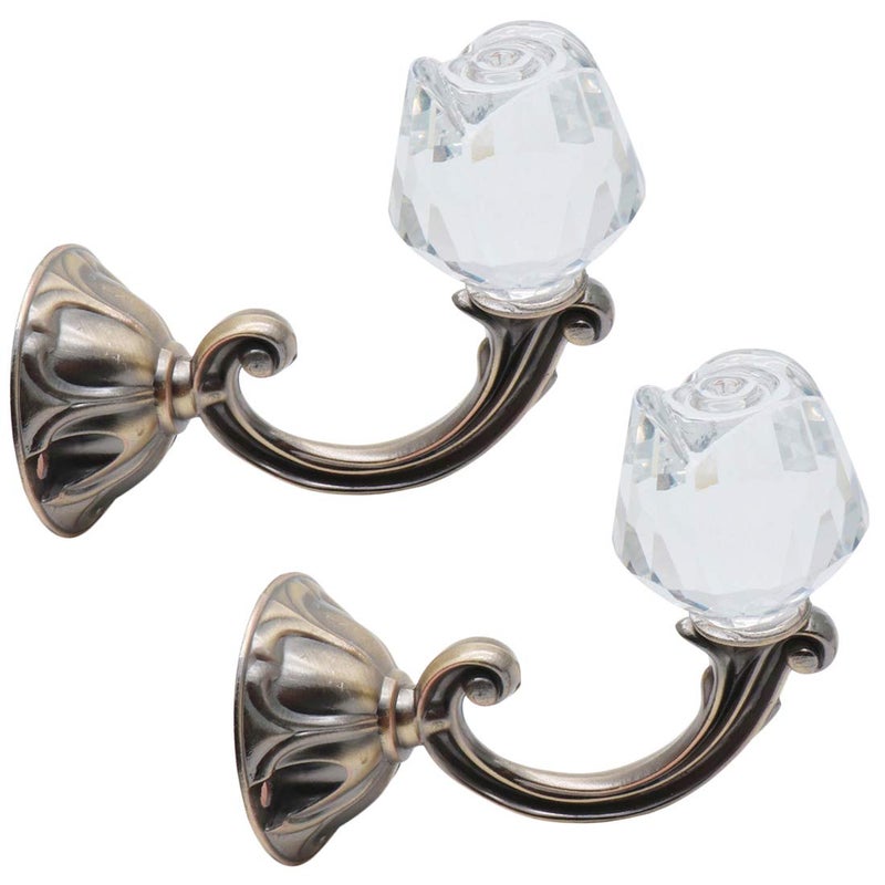 Xiaoyztan Crystal Rose Head Curtain Tiebacks Drapery Holdbacks Multifunctional Decorative Wall Mount Hooks BrzoneTone Pack of 2 Pcs