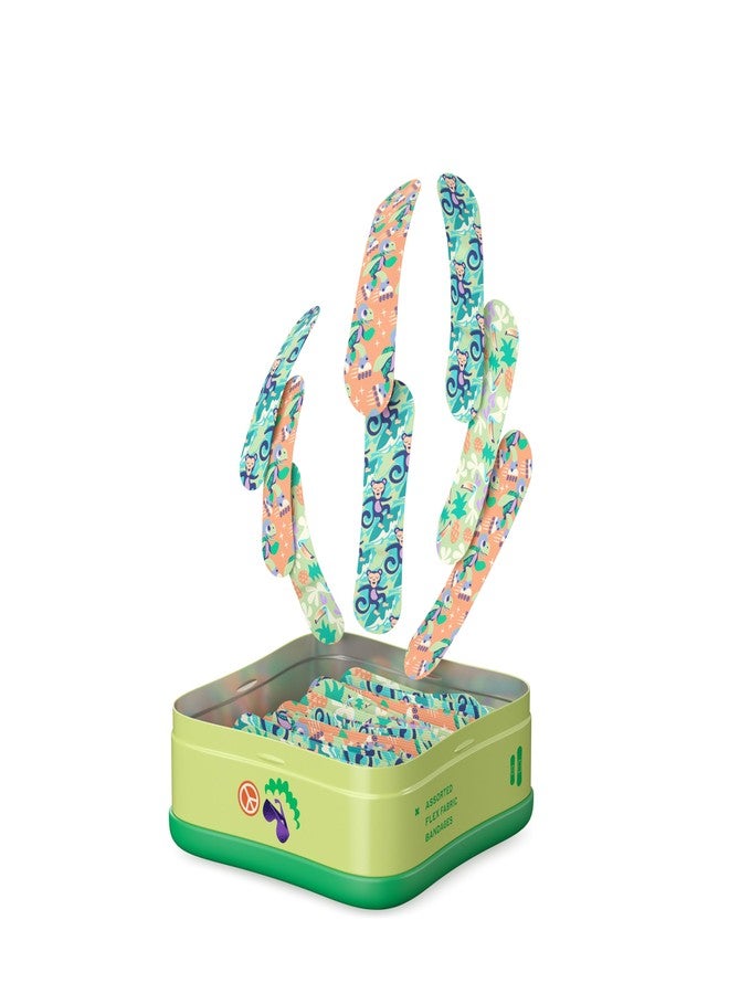 ويلي ضمادات ويلي | شارات شجاعة من القماش اللاصق والمرن | أشكال متنوعة للجروح والخدوش والجروح الطفيفة | علبة إسعافات أولية ملونة ومرحة | أنماط واحة السلاحف - ٤٨ قطعة - Image 2