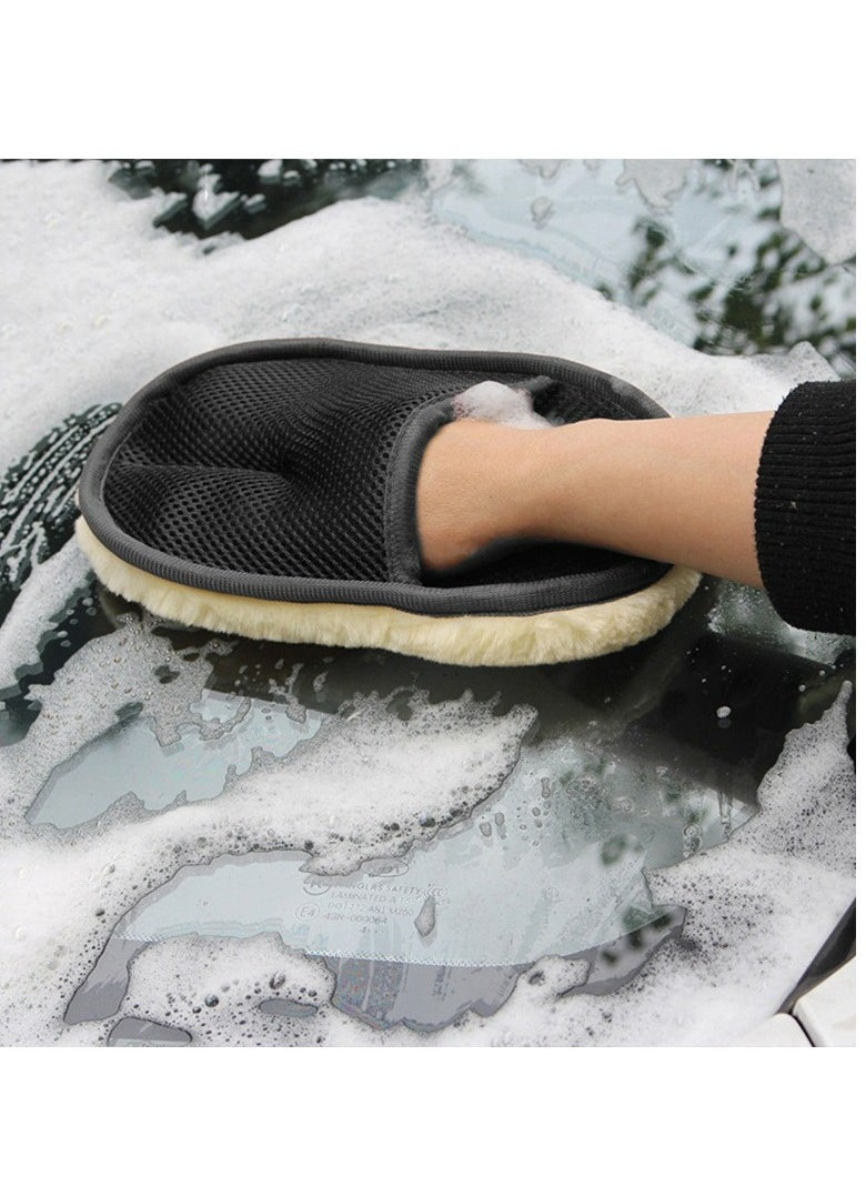 Generic Wool Car Wash Gloves, Lint Free Scrubber High Density Car Wash Wool Glove Microfiber Wool Soft Automotive Car Washing Cleaning Glove Bear Claw Scratch Free Wash Polishing Waxing Mitt  - Image 2