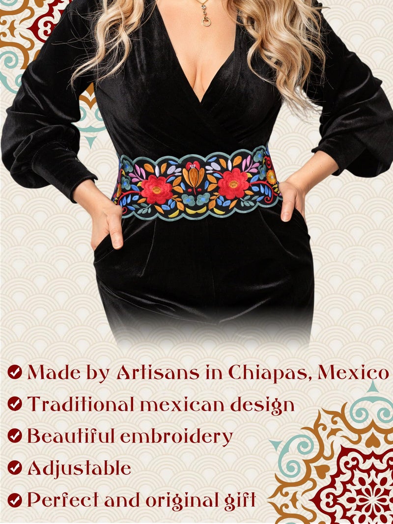 Jeere Women Embroidered Mexican Belt for Dress Floral Traditional Fiesta Waist Sash Cinco De Mayo Luau Party Outfit (Vibrant) - Image 3