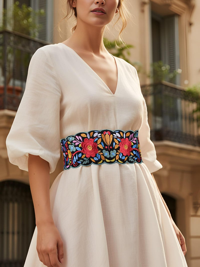 Jeere Women Embroidered Mexican Belt for Dress Floral Traditional Fiesta Waist Sash Cinco De Mayo Luau Party Outfit (Vibrant) - Image 5
