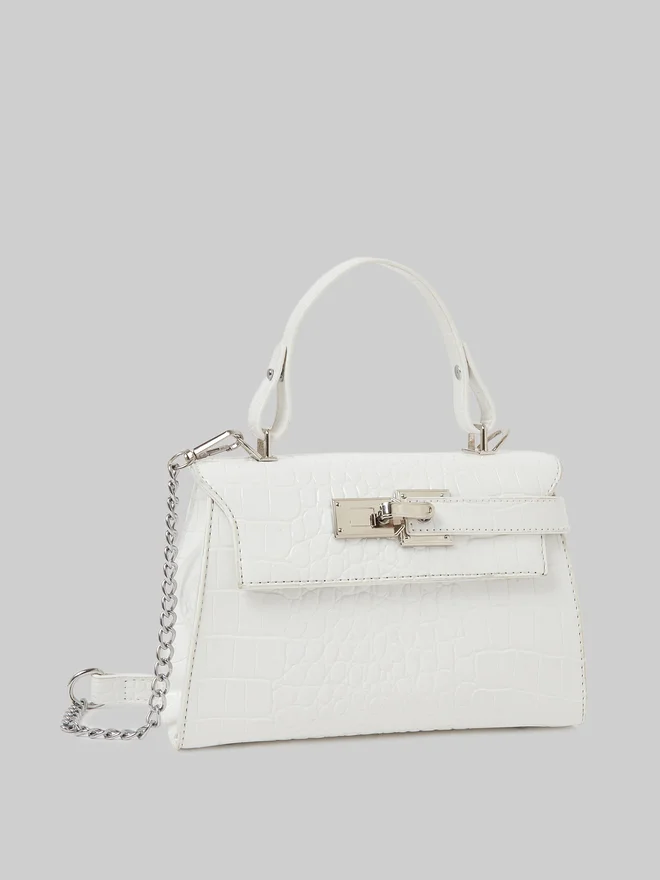 Styli Styli Textured Flap Handbag with Turn-Lock