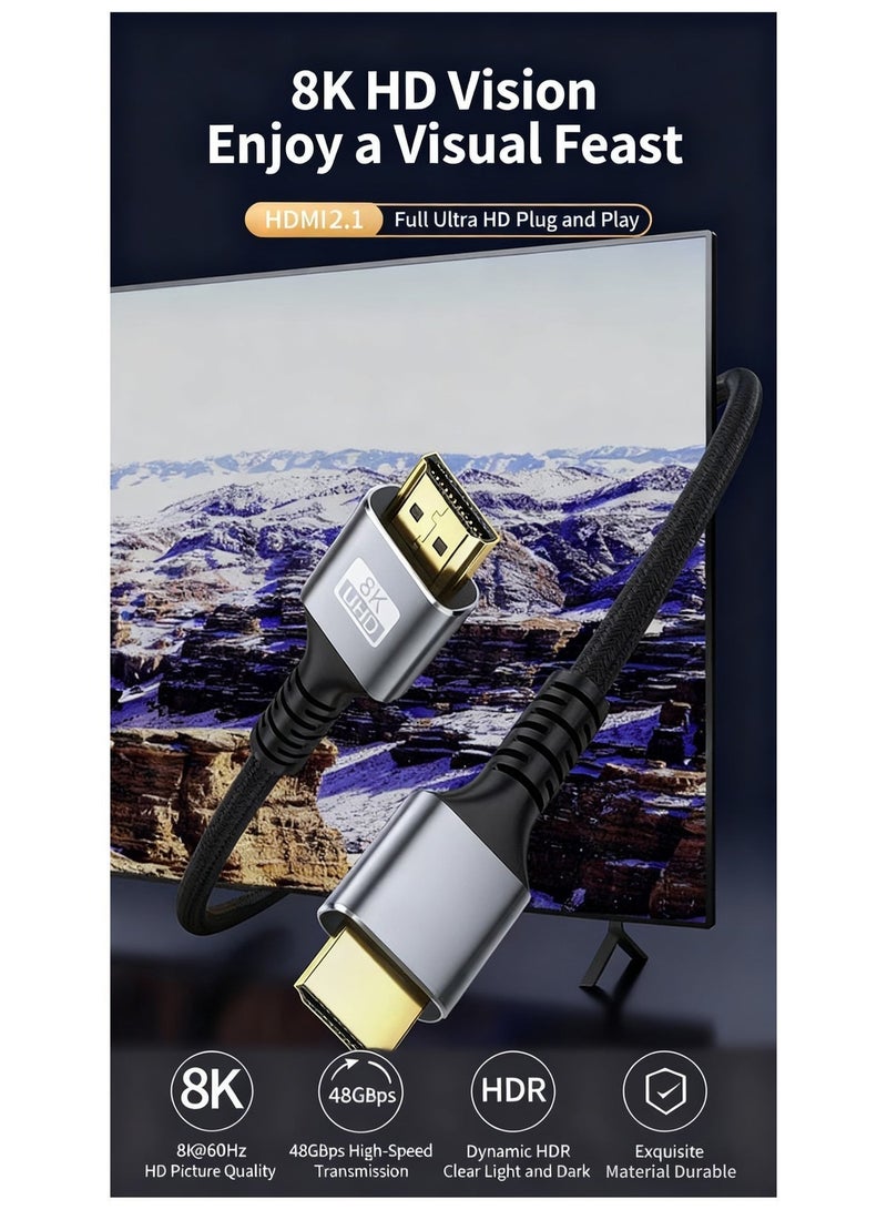 كابل HDMI 2.1 عالي الدقة بدقة 8K، متوافق مع التلفزيونات والأجهزة الحاسوبية وأجهزة الألعاب والهواتف والأجهزة المحمولة - Image 3