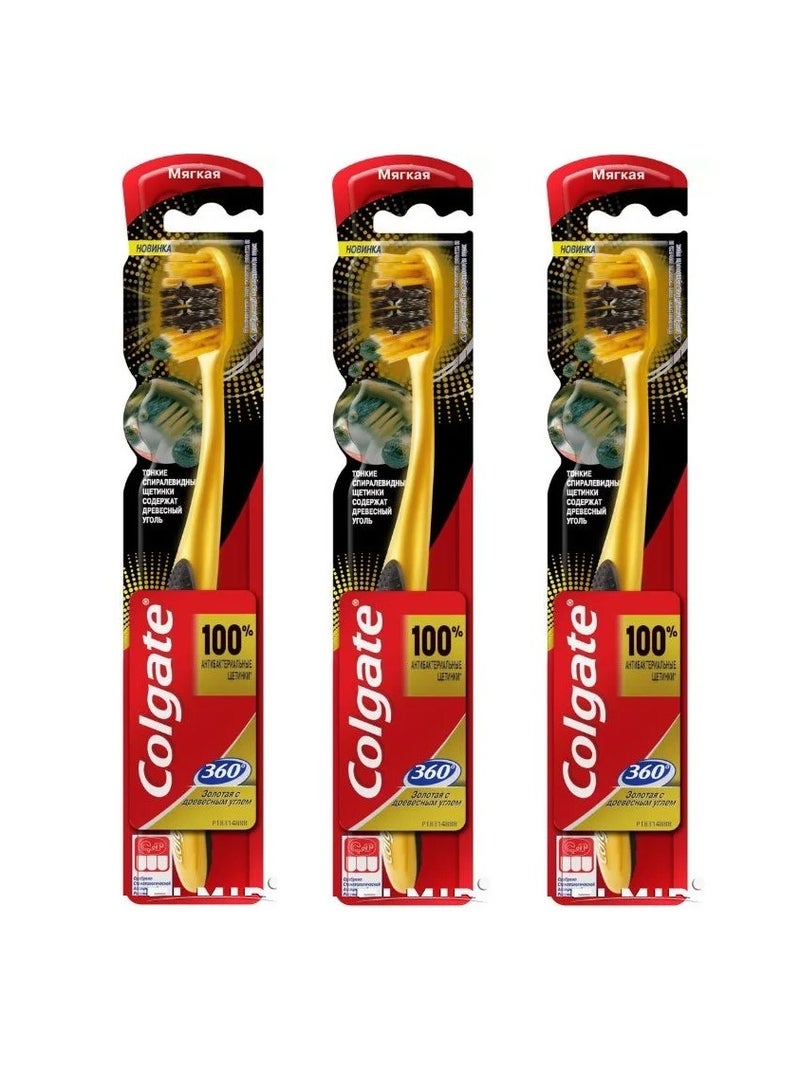 Colgate 3 Piececs of Toothbrush 360 Charcoal Infused Gold - Image 1