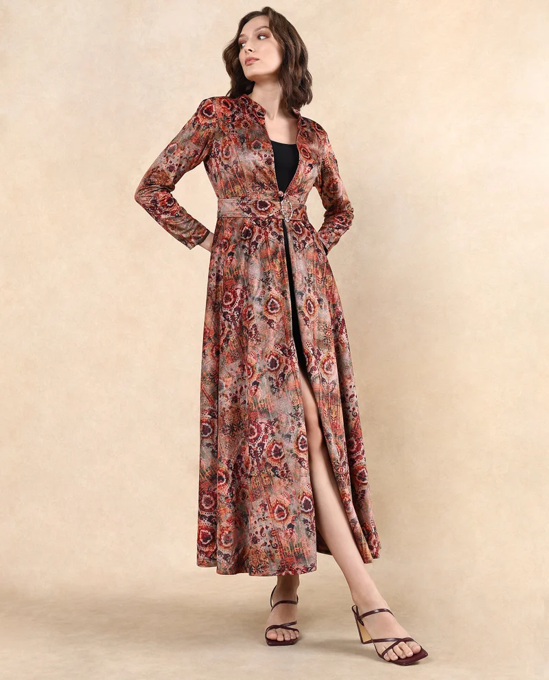 ريريزم Women's Printed Velvet Over Coat