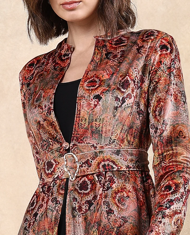 ريريزم Women's Printed Velvet Over Coat