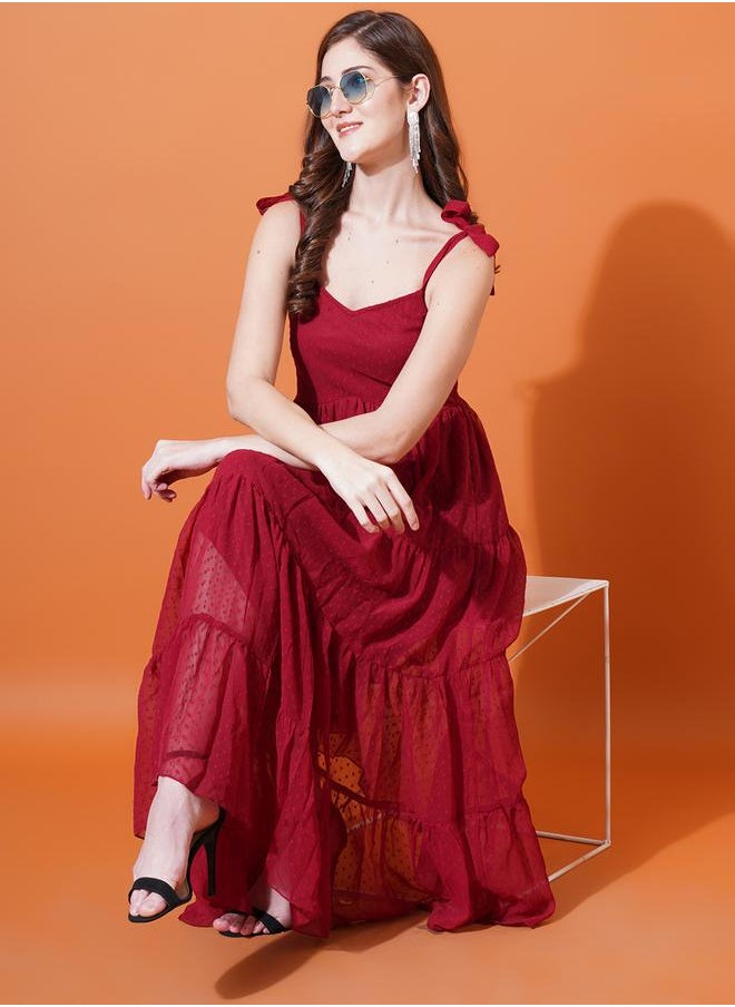 U&F - Dobby Sweetheart Neck Tiered Midi Dress by Styli - Image 1