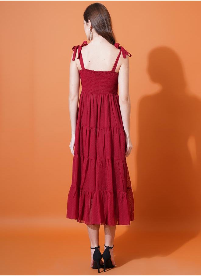U&F - Dobby Sweetheart Neck Tiered Midi Dress by Styli - Image 1