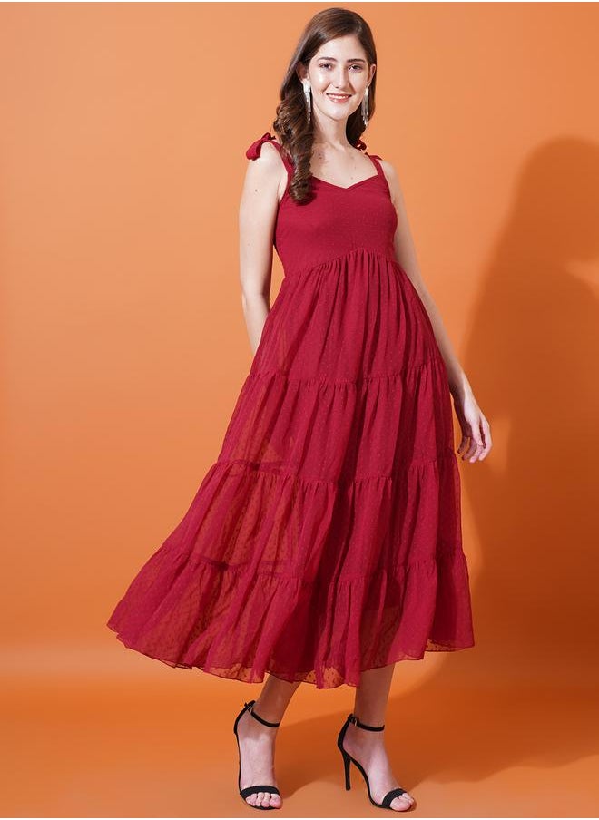 U&F - Dobby Sweetheart Neck Tiered Midi Dress by Styli - Image 1