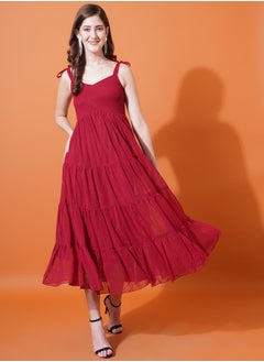 Dobby Sweetheart Neck Tiered Midi Dress by Styli