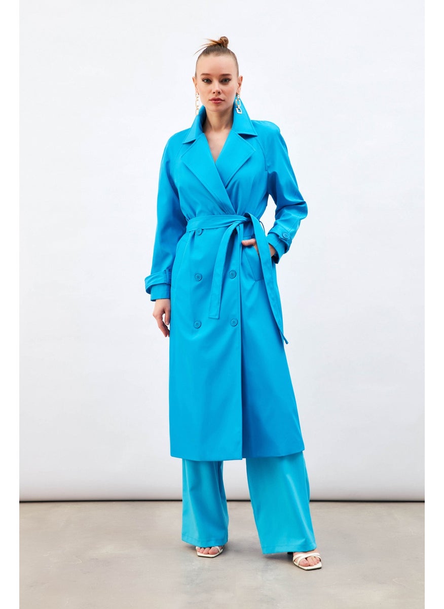 Belted Long Trench Coat - Blue - pzsku/ZCCCA570C05077A63173FZ/45/_/1740639458/5356c438-2e40-4998-a97f-64bfb642cd05