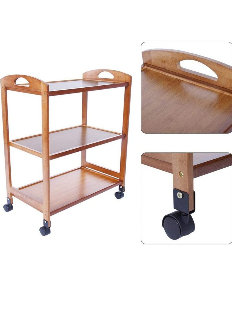 LINGWEI Wooden Food Serving Trolly Bamboo Cart Brown 60x78x33cm  - Image 1