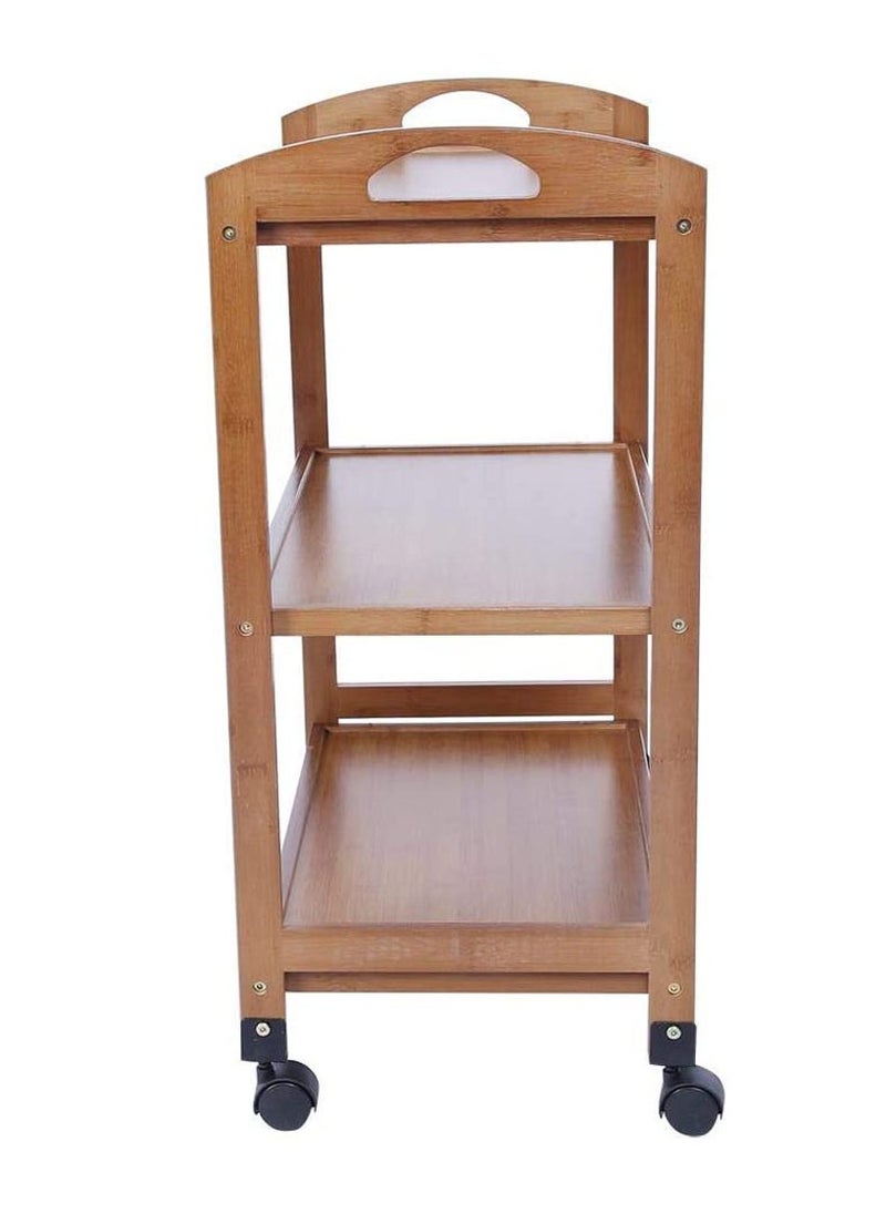 LINGWEI Wooden Food Serving Trolly Bamboo Cart Brown 60x78x33cm  - Image 5