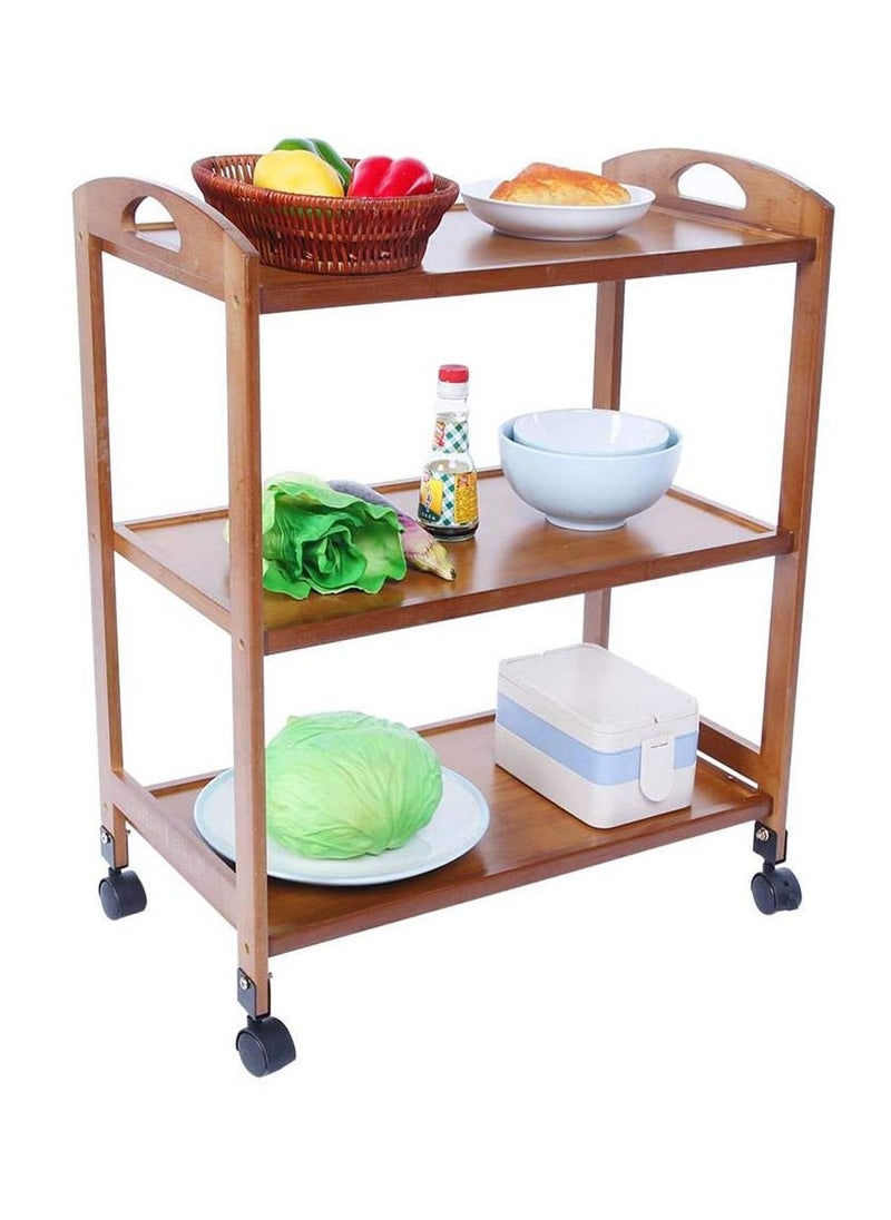 LINGWEI Wooden Food Serving Trolly Bamboo Cart Brown 60x78x33cm  - Image 4